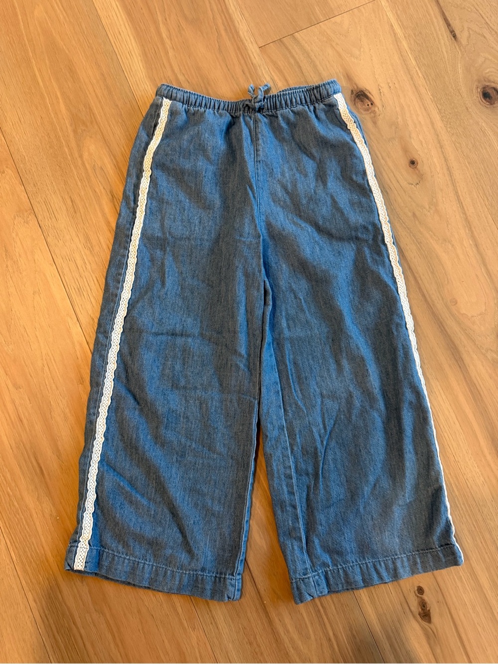 Old Navy Girls' Chambray Wide-Leg Pants with White Lace Trim